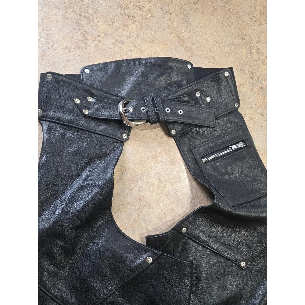 Vintage 90s Harley-Davidson Leather Chaps Men's M Made USA Black NWOT Motorcycle